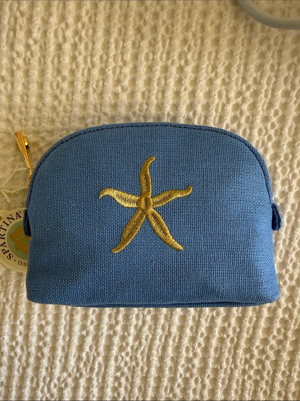 Spartina 449 Sky Blue Canvas Pouch with Gold Hardware
